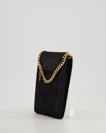 Stella McCartney Black Vegan Leather Falabella Cross-Body Phone Pouch with Gold Chain Detail