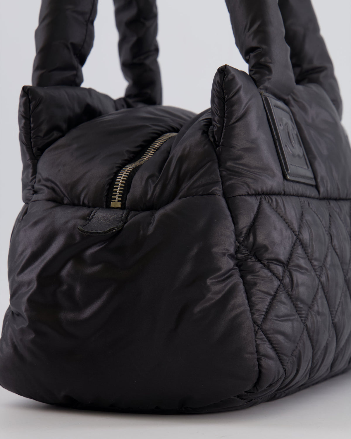 Chanel Black Coco Cocoon Bag in Nylon and Silver Hardware with Leather CC Details