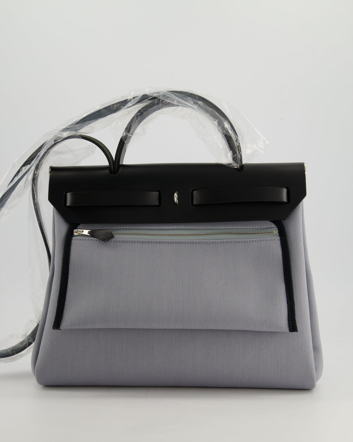 *HOT & NEW COLOUR* Hermès Herbag 31 Zip Bag in Gris Toile Officier Canvas, Noir Vache Hunter Leather with Palladium Hardware