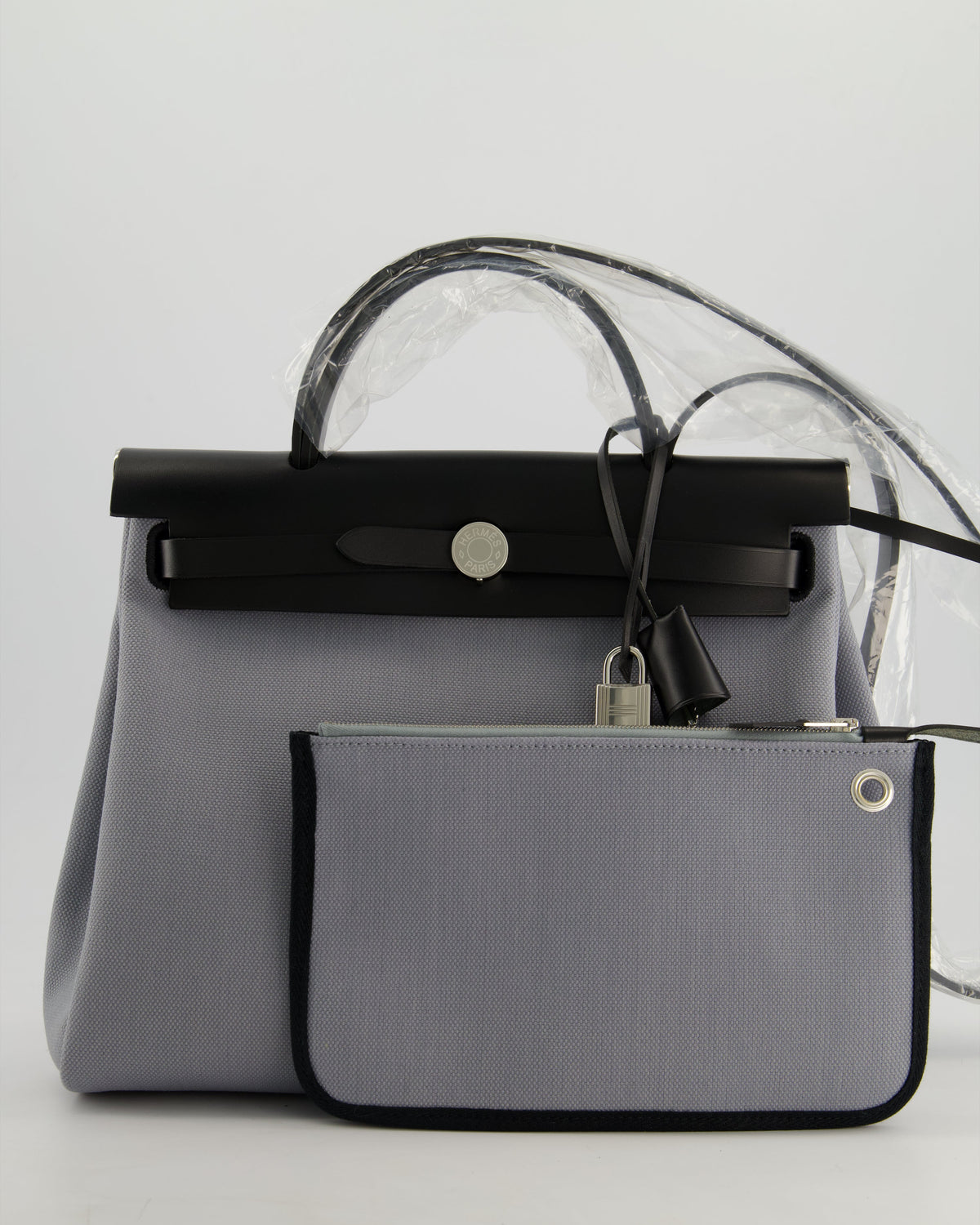 *HOT & NEW COLOUR* Hermès Herbag 31 Zip Bag in Gris Toile Officier Canvas, Noir Vache Hunter Leather with Palladium Hardware
