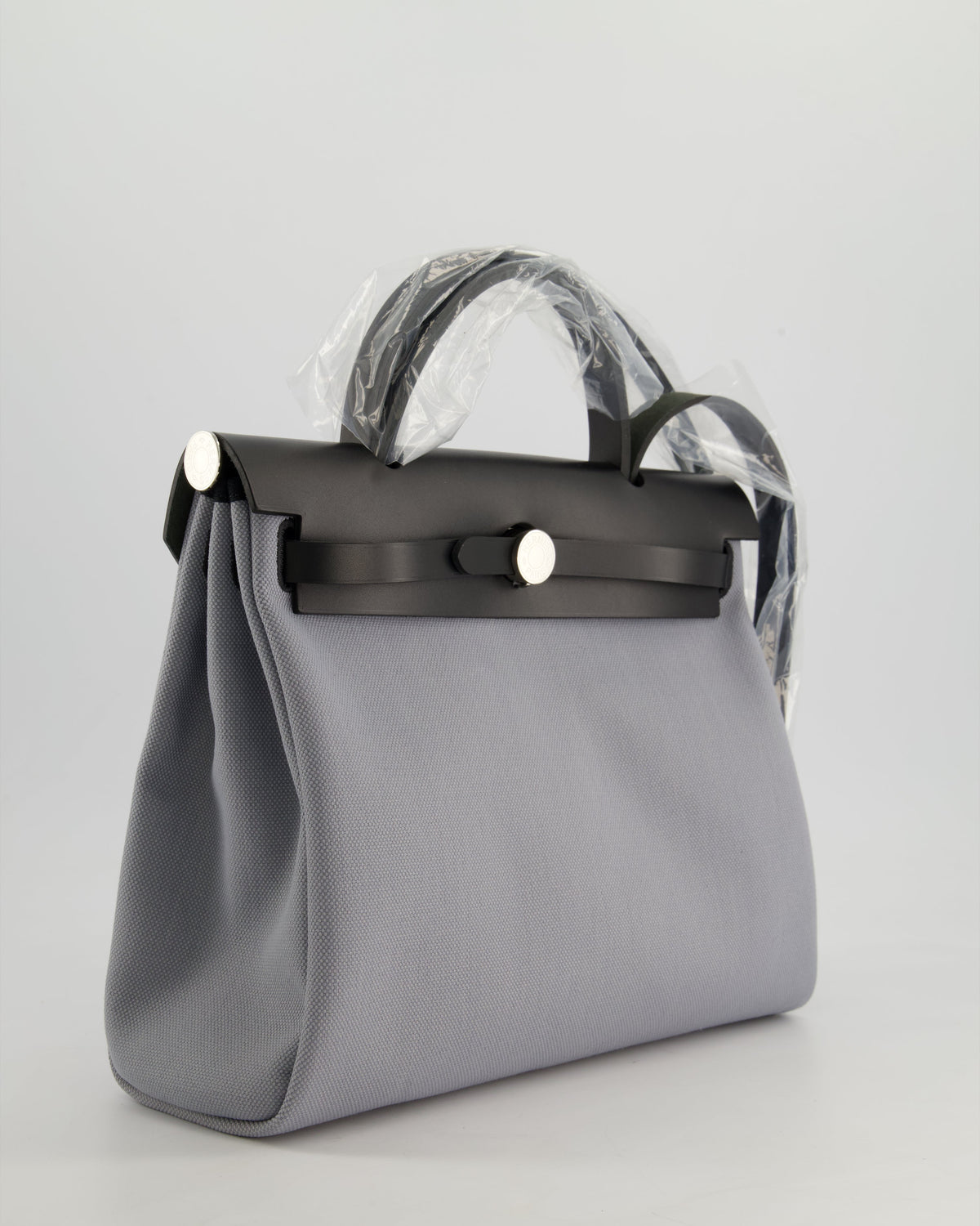 *HOT & NEW COLOUR* Hermès Herbag 31 Zip Bag in Gris Toile Officier Canvas, Noir Vache Hunter Leather with Palladium Hardware
