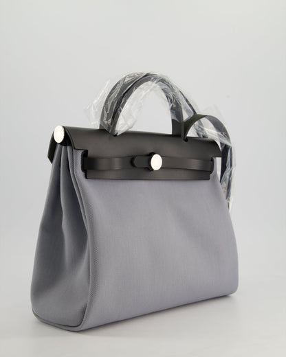 *HOT & NEW COLOUR* Hermès Herbag 31 Zip Bag in Gris Toile Officier Canvas, Noir Vache Hunter Leather with Palladium Hardware