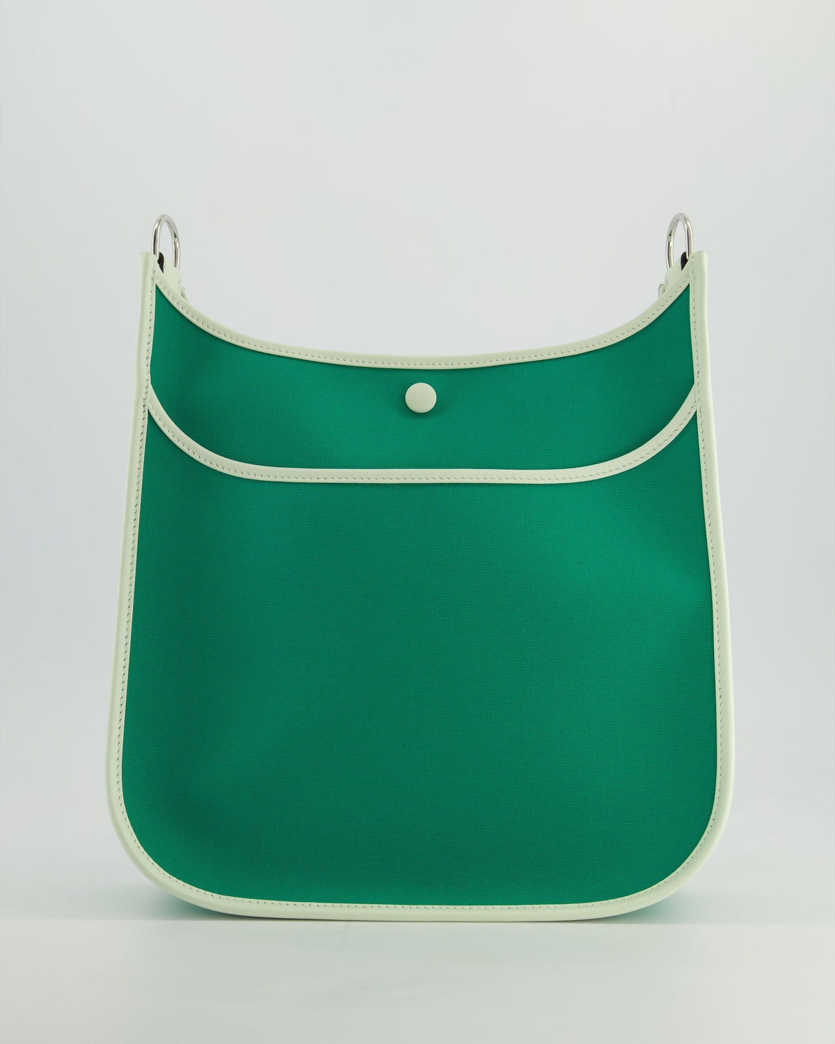 *NEW STYLE* Hermes Neo Evelyne 29cm in Menthe Canvas, Bleu Azteque Interior & Vert Fizz Swift Leather with Palladium Hardware