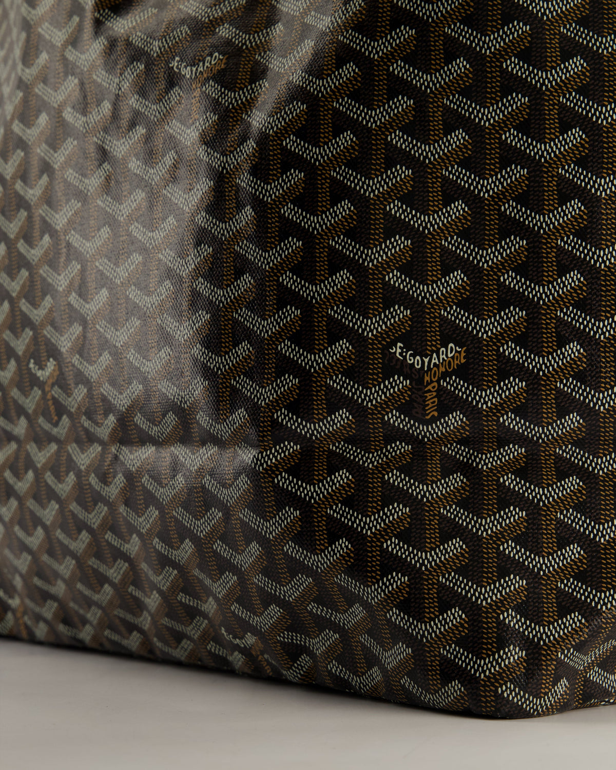 Goyard Saint Louis GM Black Shoulder Tote Bag in Goyardine Canvas and Brown Chevroches Calfskin Leather