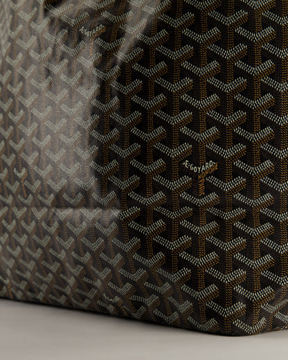Goyard Saint Louis GM Black Shoulder Tote Bag in Goyardine Canvas and Brown Chevroches Calfskin Leather