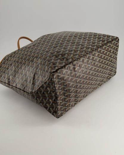 Goyard Saint Louis GM Black Shoulder Tote Bag in Goyardine Canvas and Brown Chevroches Calfskin Leather