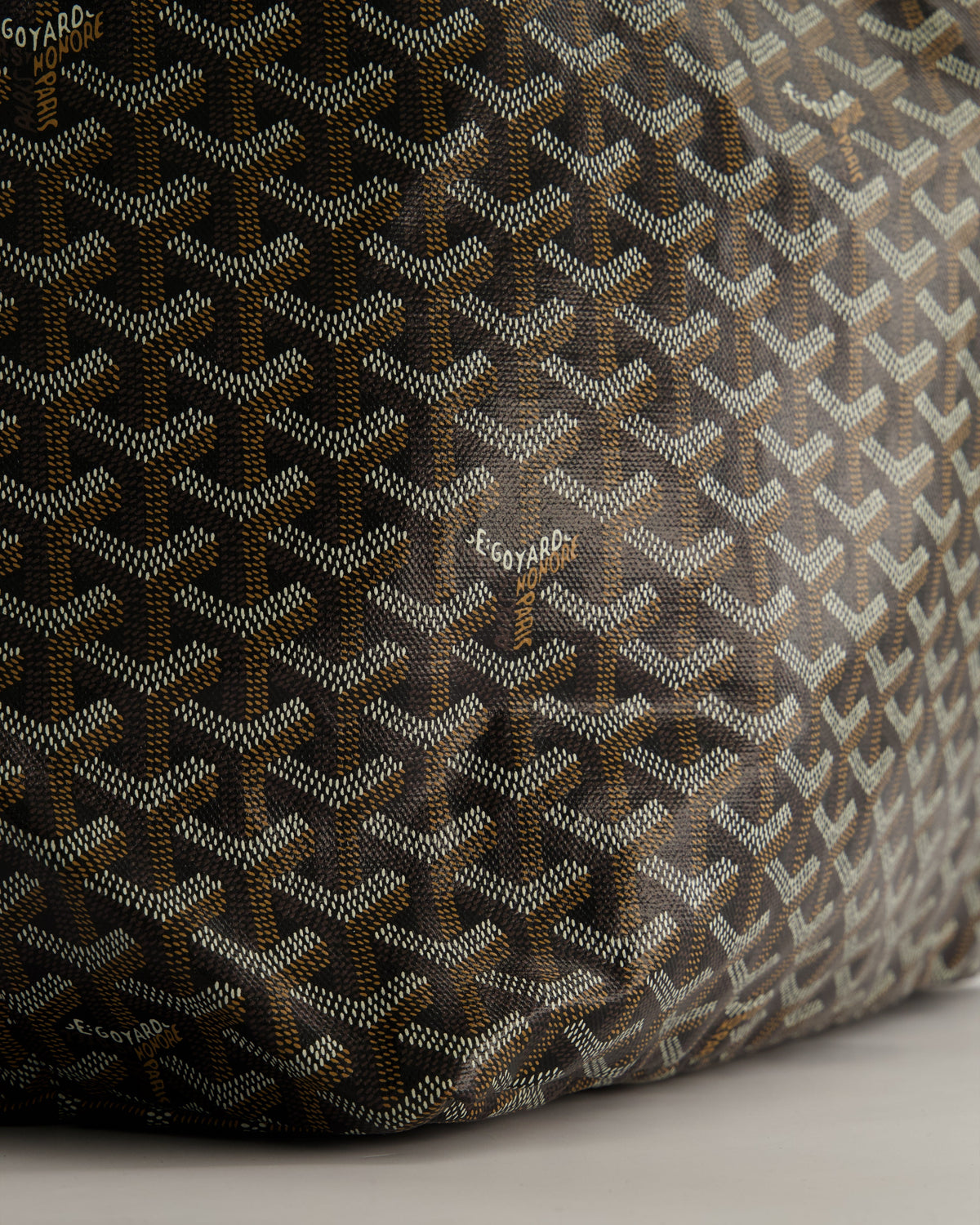 Goyard Saint Louis GM Black Shoulder Tote Bag in Goyardine Canvas and Brown Chevroches Calfskin Leather