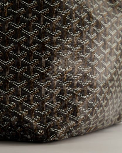 Goyard Saint Louis GM Black Shoulder Tote Bag in Goyardine Canvas and Brown Chevroches Calfskin Leather