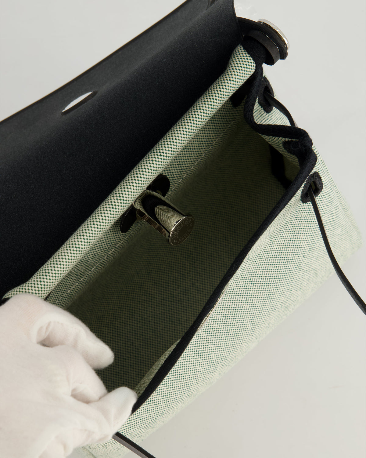 *NEW RELEASE & FIRE PRICE* Hermès Herbag Zip 20 Bag in Ecru, Vert Viking Canvas & Noir Vache Hunter Leather with Palladium Hardware