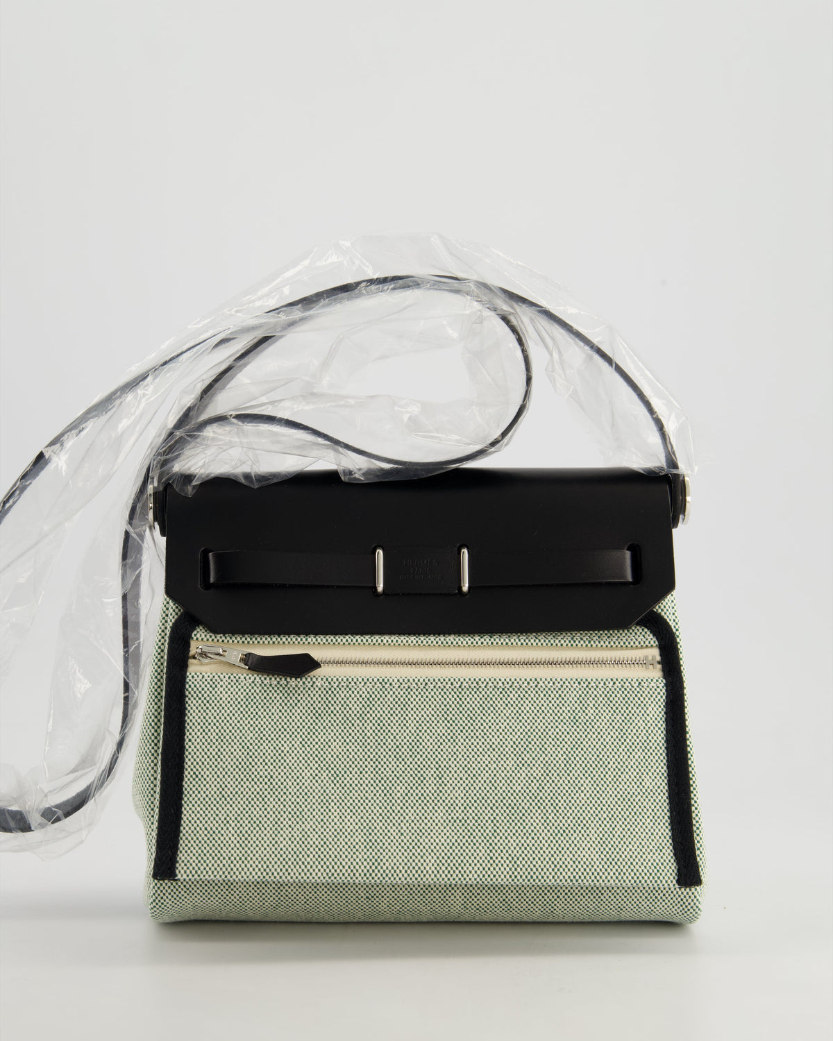 *NEW RELEASE & FIRE PRICE* Hermès Herbag Zip 20 Bag in Ecru, Vert Viking Canvas & Noir Vache Hunter Leather with Palladium Hardware