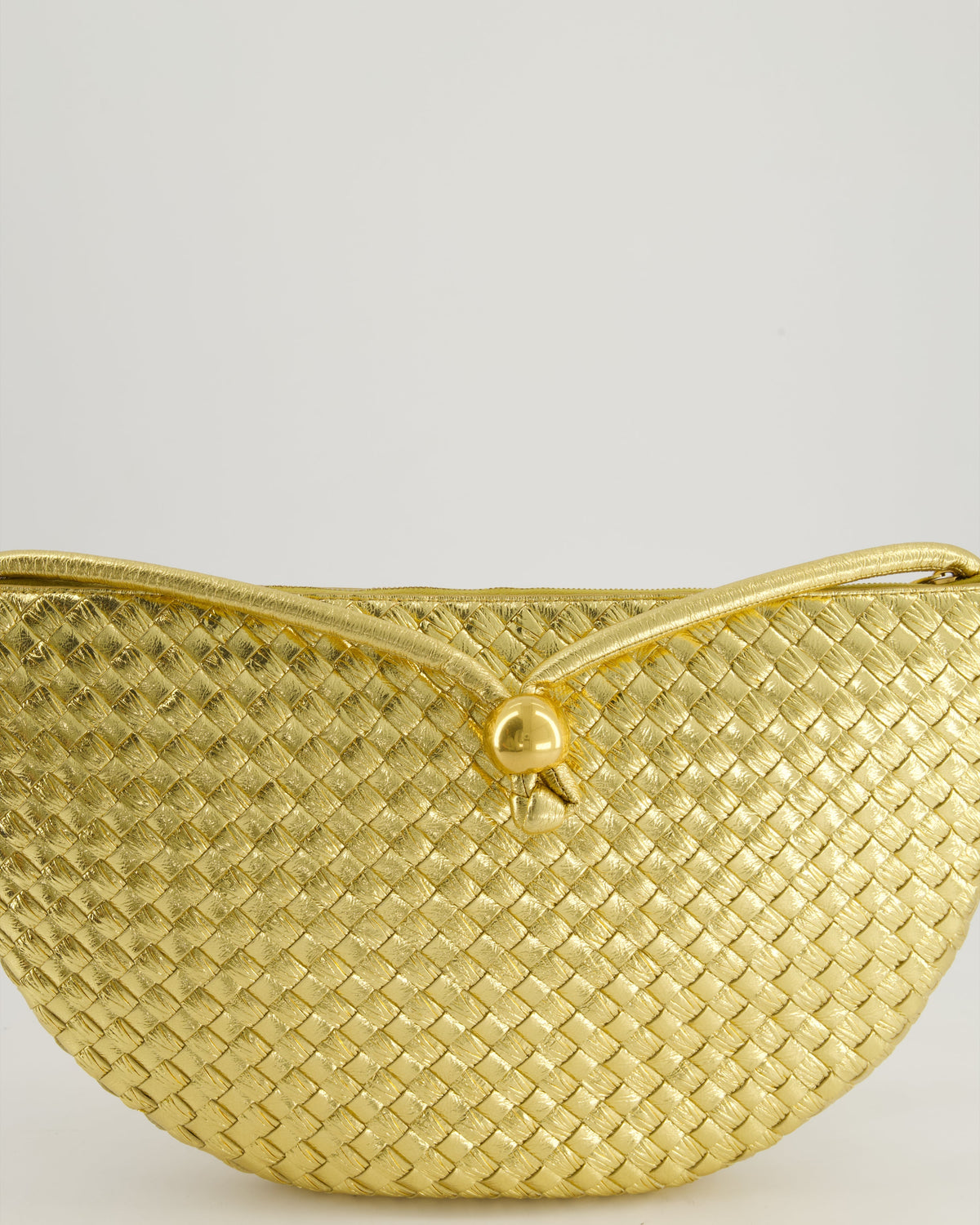 Bottega Veneta Metallic Gold Intrecciato Leather Clutch Bag with Gold Hardware