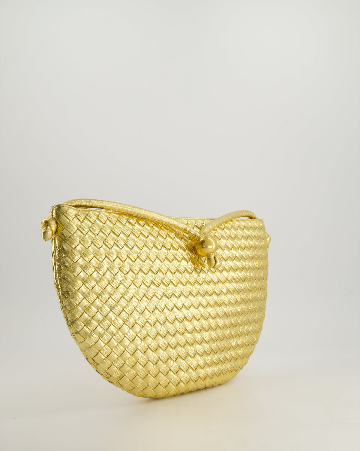 Bottega Veneta Metallic Gold Intrecciato Leather Clutch Bag with Gold Hardware