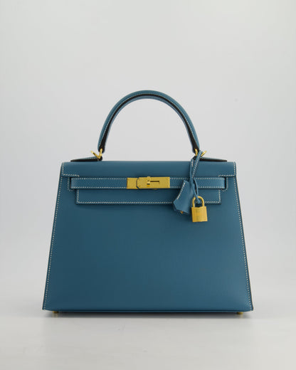 *HOT* Hermès Kelly 28cm Sellier Bag in Blue Jean Epsom Leather with Gold Hardware
