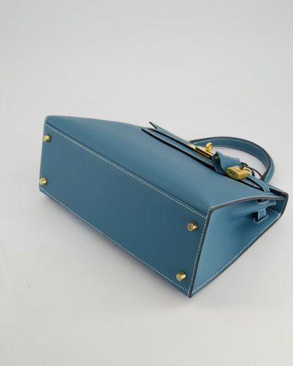 *HOT* Hermès Kelly 28cm Sellier Bag in Blue Jean Epsom Leather with Gold Hardware