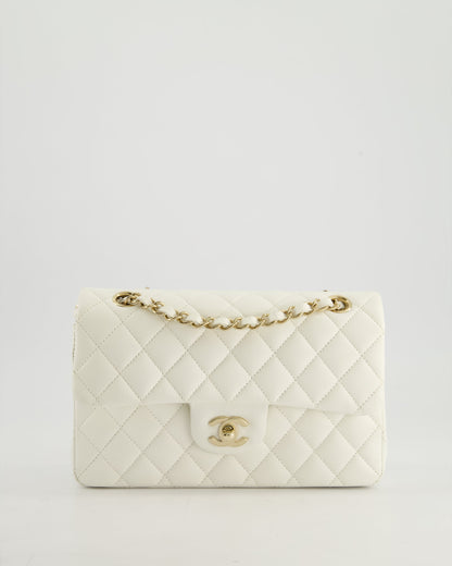 *HOT & RARE* Chanel White Small Classic Double Flap Bag in Caviar Leather with Champagne Gold Hardware