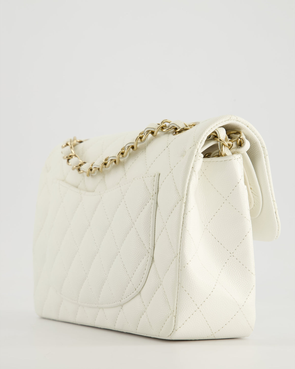 *HOT & RARE* Chanel White Small Classic Double Flap Bag in Caviar Leather with Champagne Gold Hardware