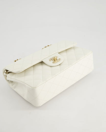 *HOT & RARE* Chanel White Small Classic Double Flap Bag in Caviar Leather with Champagne Gold Hardware