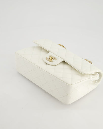 *HOT & RARE* Chanel White Small Classic Double Flap Bag in Caviar Leather with Champagne Gold Hardware