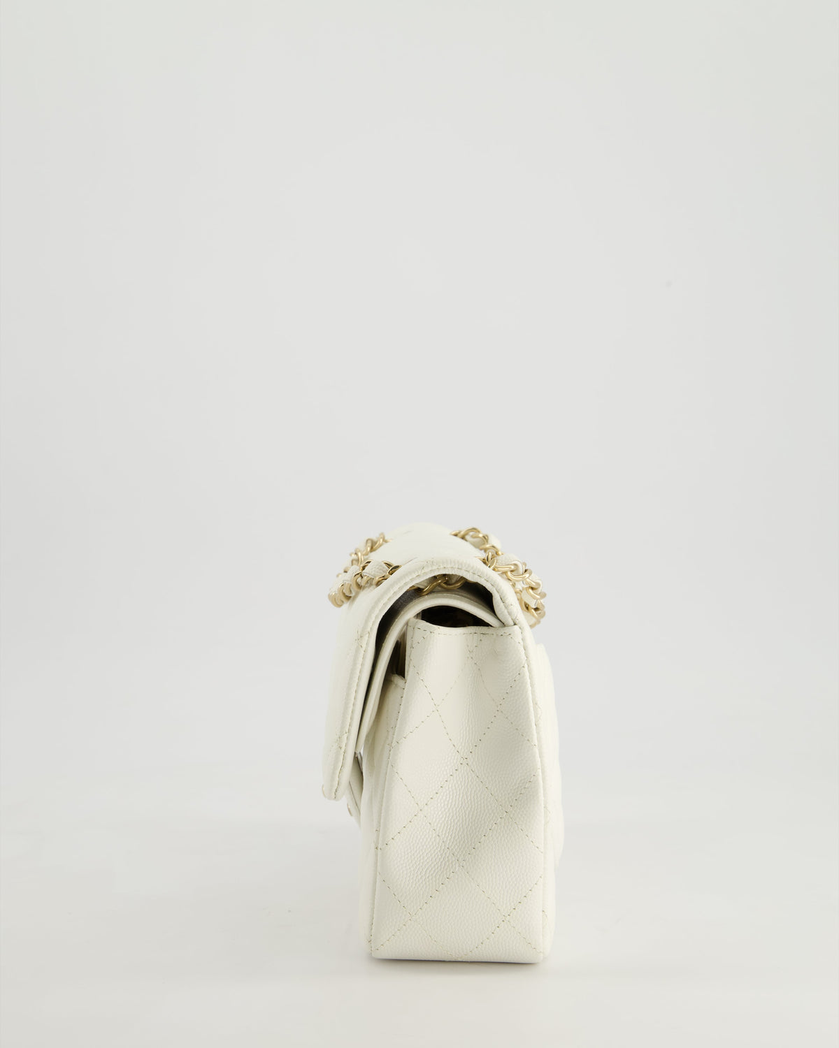 *HOT & RARE* Chanel White Small Classic Double Flap Bag in Caviar Leather with Champagne Gold Hardware