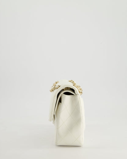 *HOT & RARE* Chanel White Small Classic Double Flap Bag in Caviar Leather with Champagne Gold Hardware
