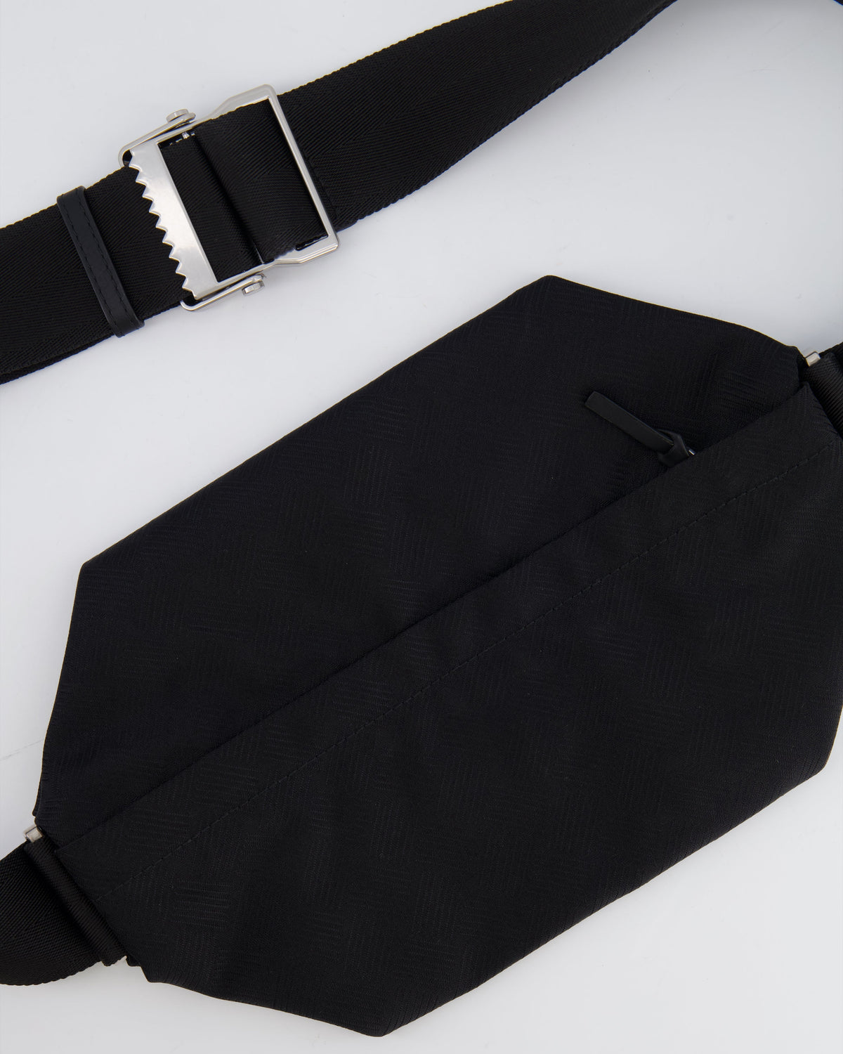 Bottega Veneta Black Canvas Shoulder Bag with Silver Hardware