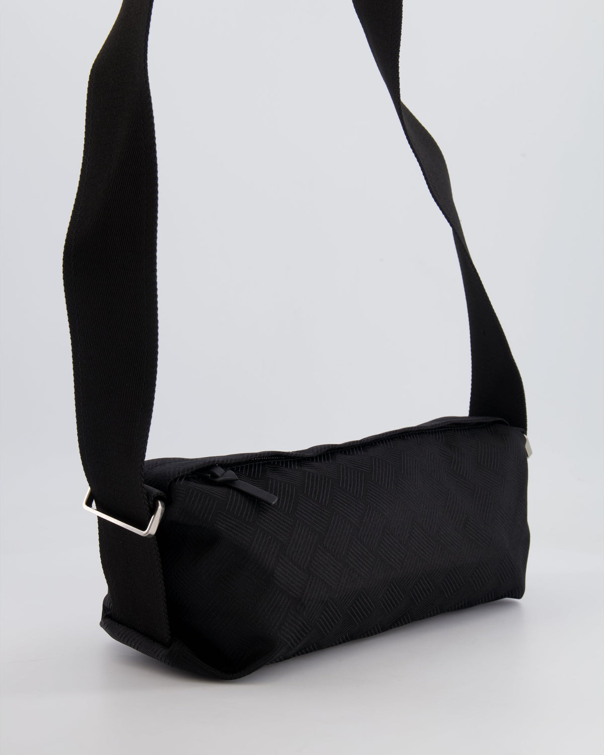 Bottega Veneta Black Canvas Shoulder Bag with Silver Hardware