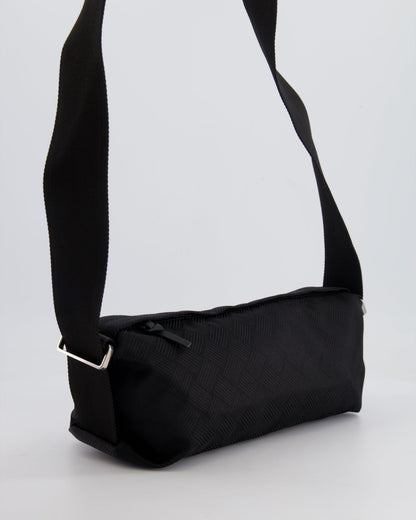 Bottega Veneta Black Canvas Shoulder Bag with Silver Hardware