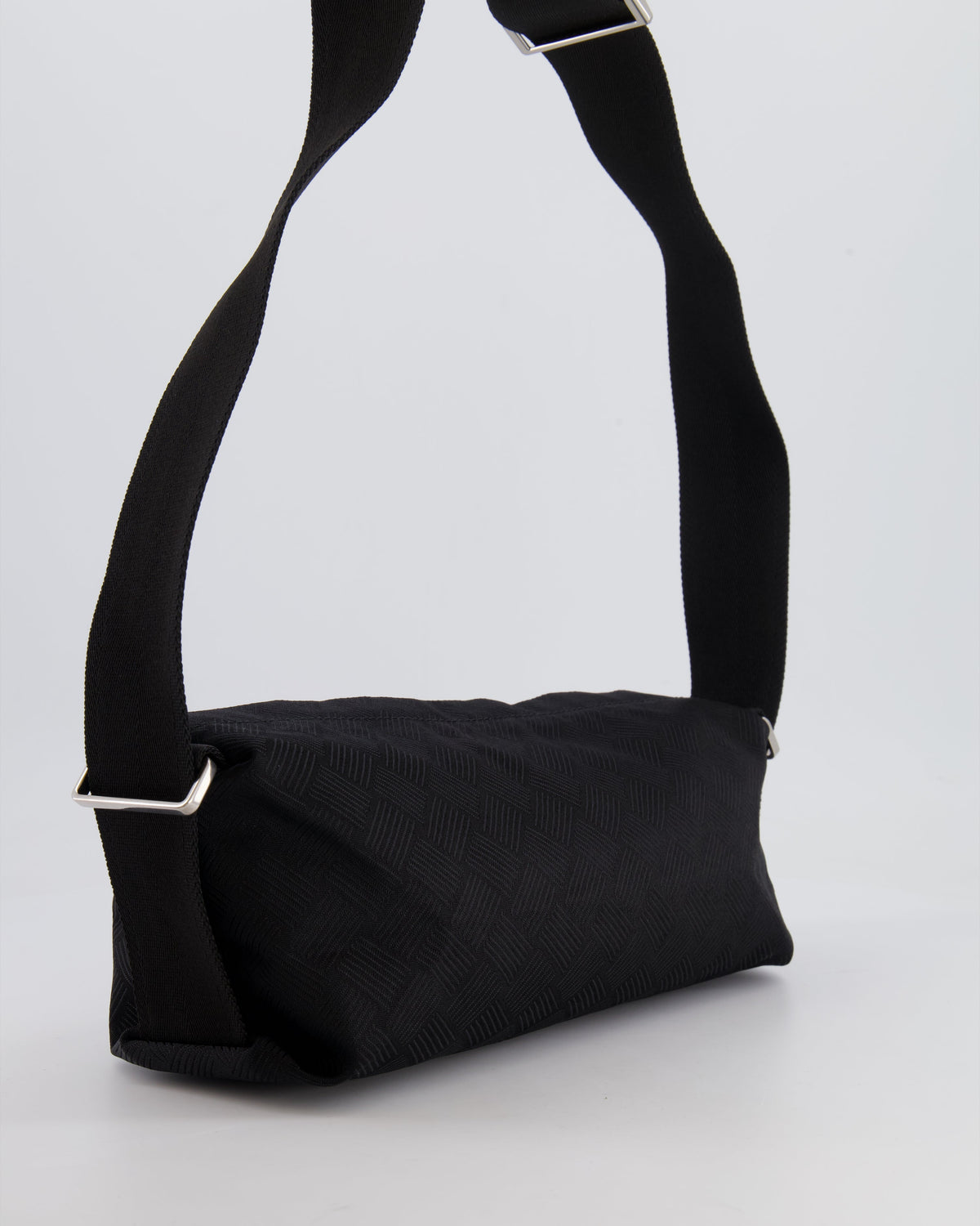 Bottega Veneta Black Canvas Shoulder Bag with Silver Hardware