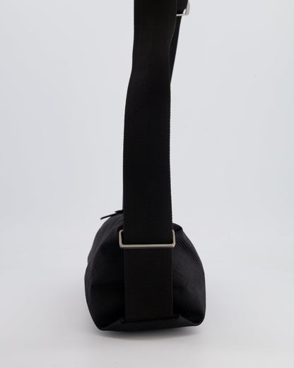 Bottega Veneta Black Canvas Shoulder Bag with Silver Hardware