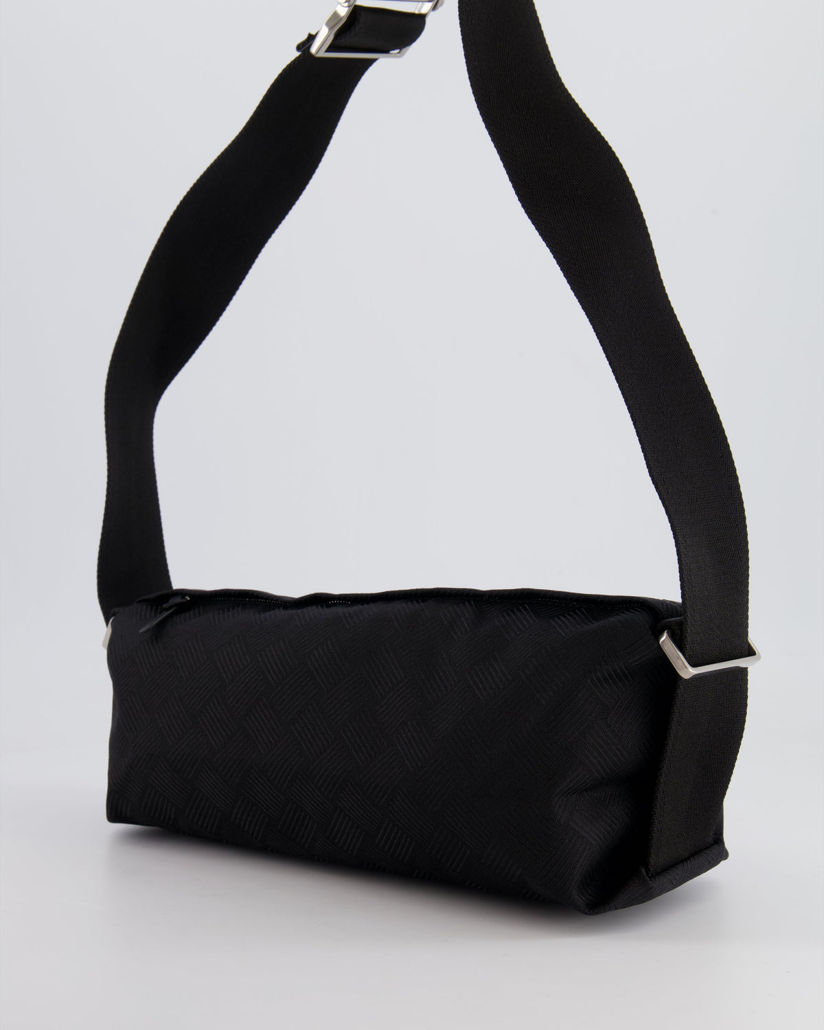 Bottega Veneta Black Canvas Shoulder Bag with Silver Hardware