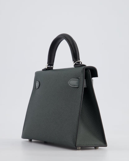 *NEW COLOUR* Hermès Mini Kelly II Tricolour 20cm Bag In Vert Mangrove, Vert Amande and Noir Epsom Leather with Palladium Hardware