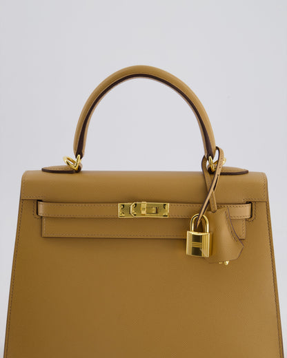 *RARE* Hermès Verso Kelly Sellier 25cm Bag in Biscuit Madame Leather, Blanc Interior with Gold Hardware