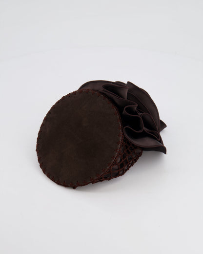 Magda Butrym SS25 Brown Silk Flower and Crochet Small Devana Bag RRP £655