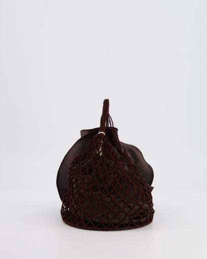 Magda Butrym SS25 Brown Silk Flower and Crochet Small Devana Bag RRP £655