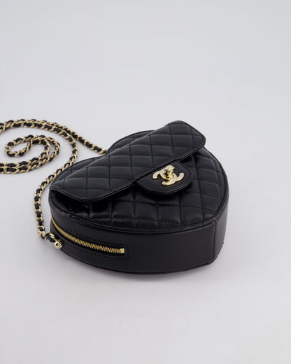 Chanel Black Medium Heart Bag in Lambskin Leather with Champagne Gold Hardware