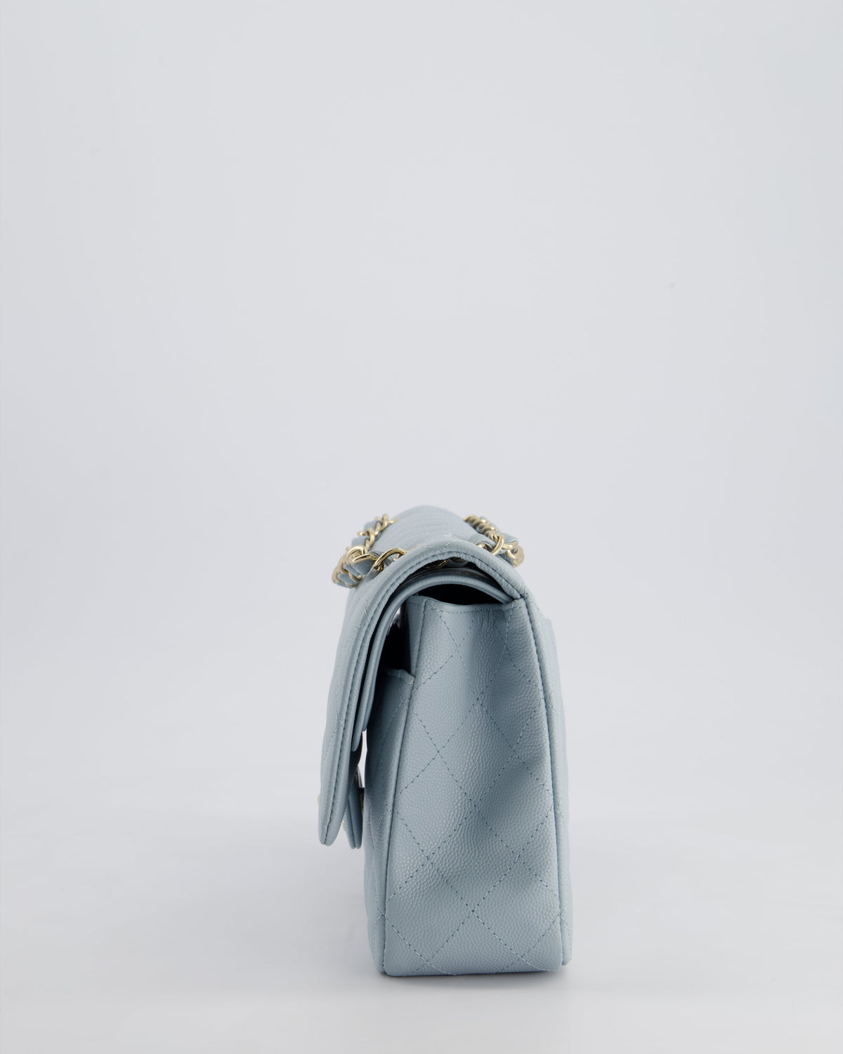 *HOT* Chanel Baby Blue Medium Classic Double Flap Bag in Caviar Leather with Champagne Gold Hardware