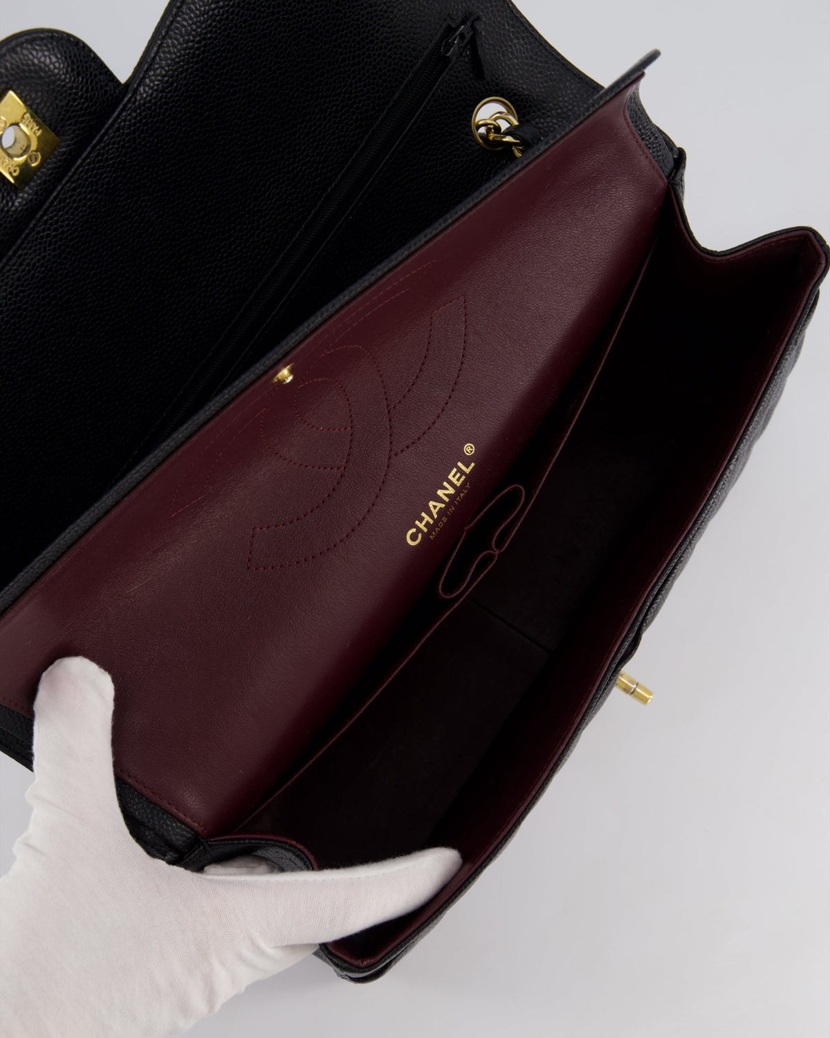 Chanel Black Jumbo Classic Double Flap Bag in Caviar Leather with Gold Hardware