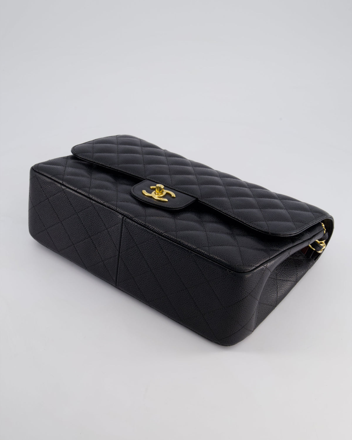 Chanel Black Jumbo Classic Double Flap Bag in Caviar Leather with Gold Hardware