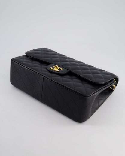 Chanel Black Jumbo Classic Double Flap Bag in Caviar Leather with Gold Hardware