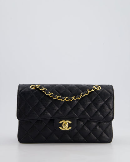 Chanel Black Small Classic Double Flap Bag in Caviar Leather with Gold Hardware