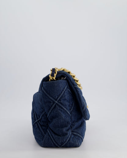 Chanel Blue Large 19 Bag in Quilted Denim with Mixed Hardware