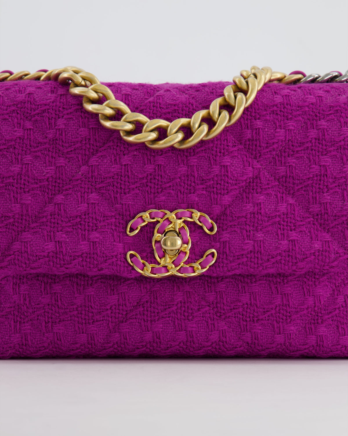 Chanel Magenta Tweed Medium 19 Bag with Mixed Hardware