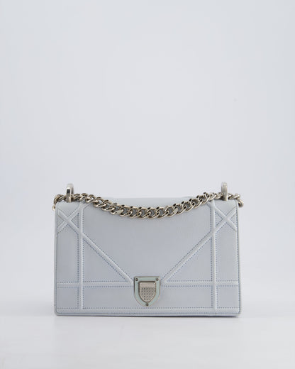 Christian Dior Baby Blue Small Diorama Flap Bag in Grained Calfskin Leather with Silver Hardware