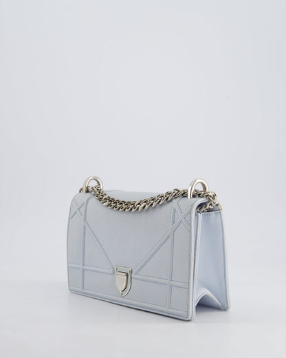 Christian Dior Baby Blue Small Diorama Flap Bag in Grained Calfskin Leather with Silver Hardware