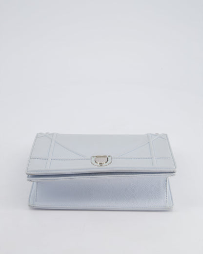 Christian Dior Baby Blue Small Diorama Flap Bag in Grained Calfskin Leather with Silver Hardware