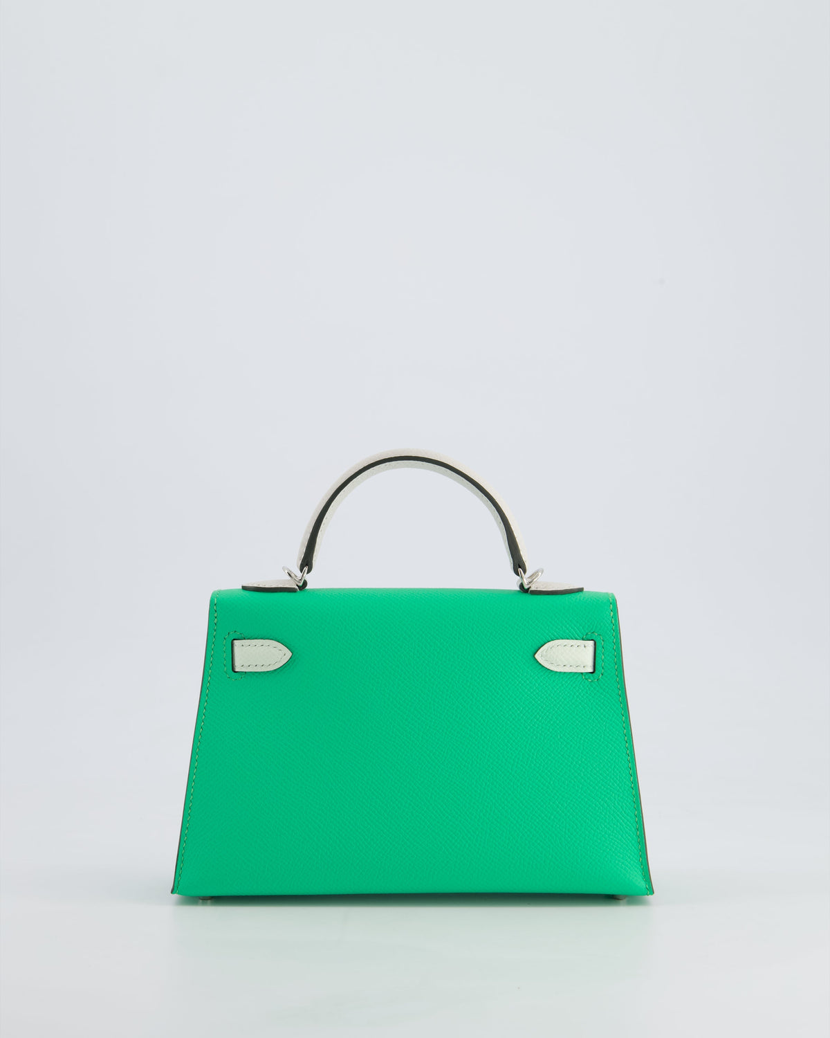 Hermès Mini Kelly II Tricolour 20cm Bag In Vert Comics, Vert Fizz and Gris Pale Epsom Leather with Palladium Hardware