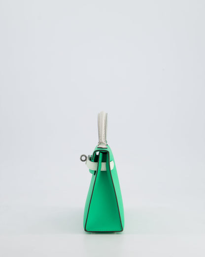 Hermès Mini Kelly II Tricolour 20cm Bag In Vert Comics, Vert Fizz and Gris Pale Epsom Leather with Palladium Hardware