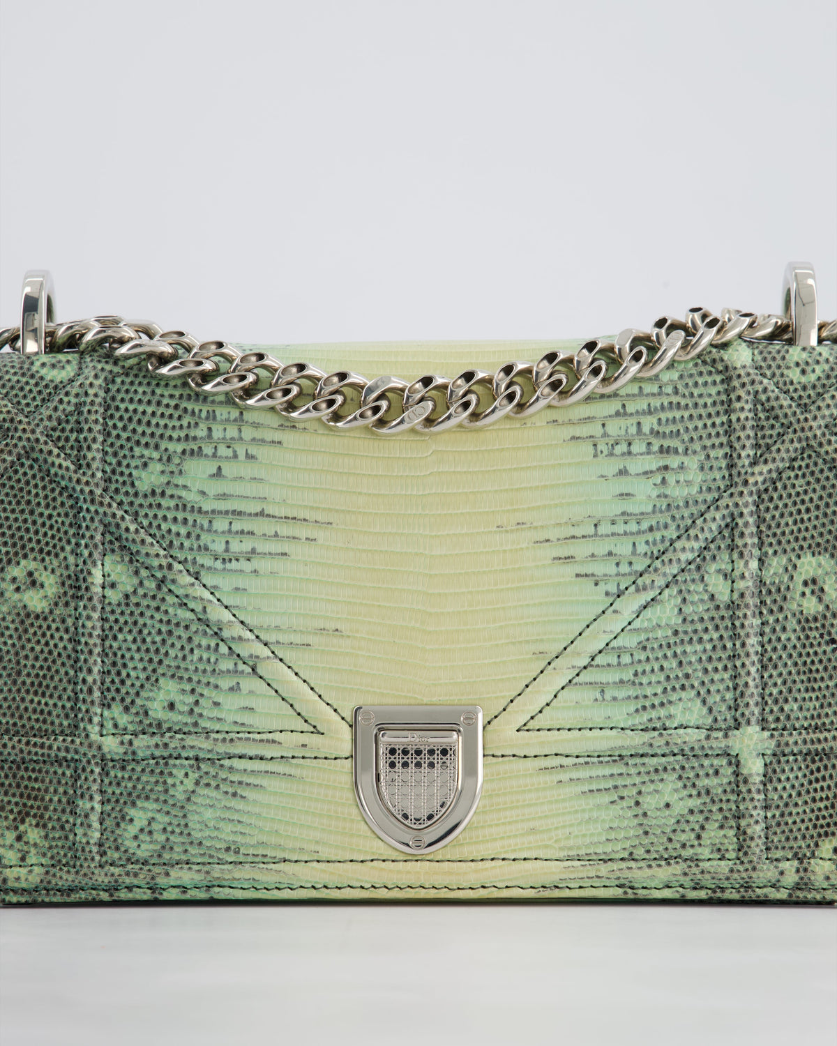 Christian Dior Small Diorama Flap Bag in Light Green Lizard With Silver Hardware