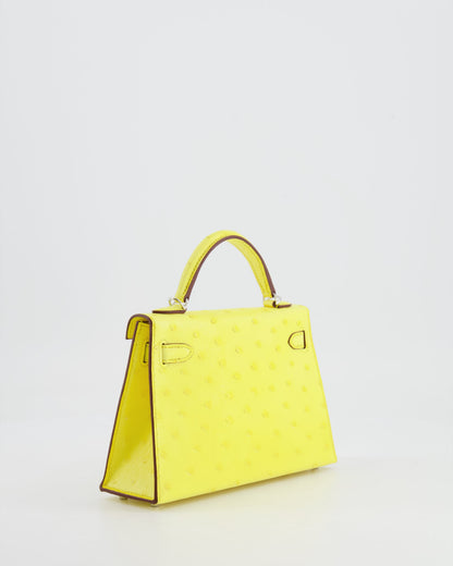 Hermès Mini Kelly II 20cm Bag in Jaune Citron Ostrich Leather with Palladium Hardware