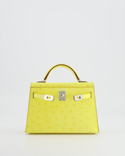 Hermès Mini Kelly II 20cm Bag in Jaune Citron Ostrich Leather with Palladium Hardware